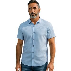 Panigi Men's Light Blue‎ Polka Dot Short-Sleeve Shirt Size XL